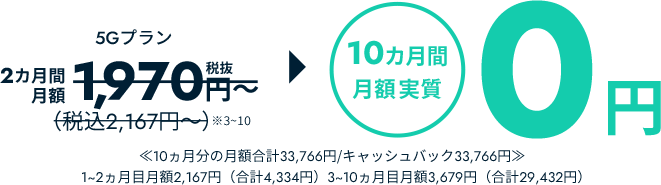 10ヵ月間月額実質0円